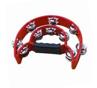 Tamburello musicale a mezza luna Tamburello portatile Campana a doppia Tamburo a percussione tenuto in mano Impugnatura ergonomica per KTV Party Band e Performance (Rossa)