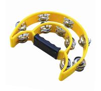 Tamburello musicale a mezza luna Tamburello portatile Campana a doppia Tamburo a percussione tenuto in mano Impugnatura ergonomica per KTV Party Band e Performance (Gialla)