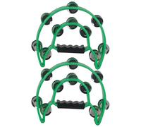 Tamburello Musicale a Mezzaluna Verde Doppi Sonagli 2 Pezzi | Manico Ergonomico, Impugnatura Sagomata per Dita, Metallo e Plastica, per Lezioni, Giochi Ritmici, Gruppi