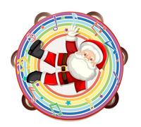 Tamburello Natalizio 18 cm con Arcobaleno, Babbo Natale e Note Musicali - idea Regalo, Natale, eventi e Occasioni Speciali - personalizzabile (Solo Grafica)