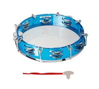 Tamburello Portatile ABS Doppia Jingles in Metallo Tamburo a Percussione con Tono Regolabile con Chiave di Accordatura per le Feste (BLUE)