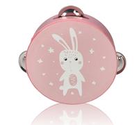 Tamburello rosa per bambini con coniglietto 13 cm