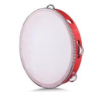 Tamburello Rotondo in Legno Flexzion per Bambini e Adulti da 10" Pollici con Singola Fila di 8 Coppie di Piastre, Rosso Strumento a Percussione Manuale per Principianti e Professionisti