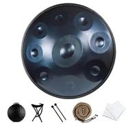 Tamburo a Lingua in Acciaio 22 In, Tamburi a Mano in Acciaio Kurd in Minore 9 Note, Tamburo a Serbatoio con 2 Mazze + Borsa per il Trasporto + Supporto Portatile, per Accompagnare Concerti-blue