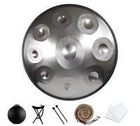 Tamburo a Lingua in Acciaio 22 In, Tamburi a Mano in Acciaio Kurd in Minore 9 Note, Tamburo a Serbatoio con 2 Mazze + Borsa per il Trasporto + Supporto Portatile, per Accompagnare Concerti-Silver