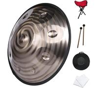 Tamburo A Mano 22 Pollici 9/10/12 Note D Minor Steel Handpan Strumento A Percussione Professionale Tank Tamburo con Borsa da Viaggio Decorazione in Corda E Mazzuole per La M, Gold, 22Inch 9Notes