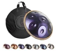 Tamburo a Mano 22 Pollici Re Minore - Handpan Drum 432Hz/440Hz con 9/10/12 Note, Strumento a Percussione con Borsa, Mazze e Supporto Strumento musicale per Sound Healing(Deep Purple,432HZ/10Note)