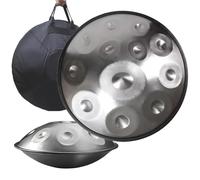 Tamburo a mano 432 Hz, 9/10/12 note, 55 cm, strumento a percussione con treppiede, strumento manuale in acciaio per meditazione yoga guarigione del suono (argento, 14 note)