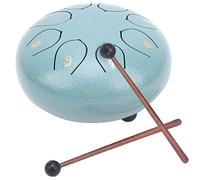 Tamburo a mano 8 toni blu muschio, design loto, iscrizioni sanscrite, suono etereo, strumento a percussione per meditazione e relax