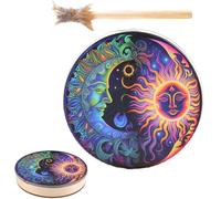 Tamburo a mano, con bacchetta sciamana, tamburo a mano in legno, decorazione in legno, sciamano tamburo, strumento di guarigione del suono, colore retrò per meditazione