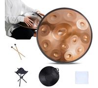 Tamburo a mano da 440 Hz, in re minore a 12 note, in acciaio, con custodia morbida, 2 buste per mano, supporto per la guarigione del suono, meditazione personale e relax (oro, 9 note)