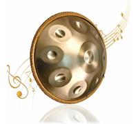 Tamburo a mano in acciaio, 432 Hz, 9 toni, oro performer in D Minor con supporto a mano