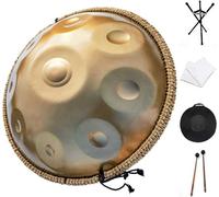 Tamburo a mano in acciaio, 432 Hz, percussione Golden Handpan, 9/10 Notes 22 pollici "Gold Performer" in D Minor con custodia morbida, supporto durevole