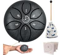 Tamburo a mano in acciaio da 7,6 cm, 6 note, strumento a percussione etereo, borsa in tessuto etereo, libro musicale e mazzuole per educazione musicale, yoga, meditazione, guarigione mentale (nero)