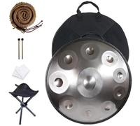 Tamburo a mano in acciaio in re minore con borsa morbida e supporto, ideale per la guarigione del suono, la meditazione e lo yoga