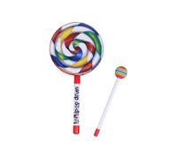 Tamburo a mano in plastica color arcobaleno per bambini con bacchette. Educazione musicale precoce ritmo giocattolo di sviluppo facile da afferrare