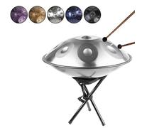 Tamburo a mano in re minore in acciaio, 432 Hz, borsa morbida per la padella, bacchetta manuale, supporto per il handpan, panno antipolvere, 56 cm, 9/10/12 note (10 note, argento)
