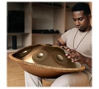 Tamburo A Mano Per Adulti Handpan 56cm Tamburi A Mano In Re Minore 10 Note Strumento In Acciaio Con Custodia, Bacchette, Suono 440Hz Per Meditazione, Musicoterapia(Gold)