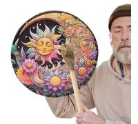 Tamburo a mano per sciamano, tamburo per sciamano, realizzato a mano, in pelle PU, strumento sonoro autentico per musica spirituale, accessorio vintage per sciamano con martello di legno per la casa