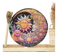 Tamburo a mano sciamanico, Tamburo in pelle PU fatto a mano, Tamburo sciamano rotondo di grande tono, Martello di legno vintage incluso, Forniture di musica spirituale, Tamburo sciamano artigianale