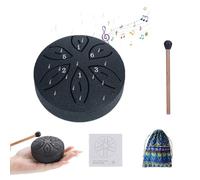 Tamburo antipioggia per esterni, 7,6 cm, 6 note, in acciaio, mini tamburo in acciaio, tamburo chakra, tamburo handpan con bacchette, libro musicale, strumento a percussione etereo per meditazione