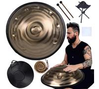 Tamburo Armonico Gold Handpan, Tamburo a Lingua in Acciaio da 55,9 Cm con Handpan Morbido, Percussioni Armoniche per La Guarigione del Suono, Meditazione Personale, Yoga(C 440Hz,12Notes)