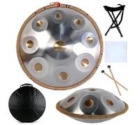 Tamburo Armonico Gold Handpan, Tamburo a Lingua in Acciaio da 55,9 Cm con Handpan Morbido, Percussioni Armoniche per La Guarigione del Suono, Meditazione Personale, Yoga(432Hz,9Notes)