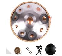 Tamburo Armonico Gold Handpan, Tamburo a Lingua in Acciaio da 55,9 Cm con Handpan Morbido, Percussioni Armoniche per La Guarigione del Suono, Meditazione Personale, Yoga(440Hz,9Notes)