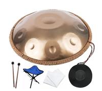 Tamburo Armonico Gold Handpan, Tamburo a Lingua in Acciaio da 55,9 Cm con Handpan Morbido, Percussioni Armoniche per La Guarigione del Suono, Meditazione Personale, Yoga(9Notes)
