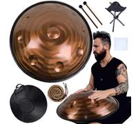 Tamburo Armonico Gold Handpan, Tamburo a Lingua in Acciaio da 55,9 Cm con Handpan Morbido, Percussioni Armoniche per La Guarigione del Suono, Meditazione Personale, Yoga(B 432Hz,9Notes)