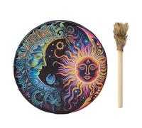 Tamburo da viaggio bohémien fatto a mano, tamburo sciamanico, tono grande in pelle PU | Strumento sonoro spirituale vintage, tamburo rituale per l'accompagnamento musicale, scopi decorativi, guarigion