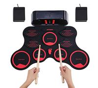 Tamburo elettronico portatile, pieghevole, arrotolabile con cuffie e altoparlanti integrati, 2 pedali, bacchette USB, carica batteria, ideale per bambini/principianti