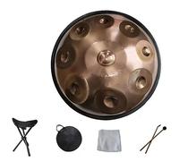Tamburo etereo a mano, in re minore a 9 note, 55 cm, con custodia morbida per la padella, 2 martelli a mano, supporto per handpan, panno antipolvere, per festival musicali (oro)
