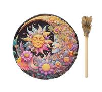 Tamburo fatto a mano - percussione in pelle sciamanica, strumento musicale spirituale | Grande tamburo rotondo con martello in legno, strumento sonoro rituale per il, forniture musicali a d