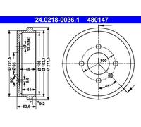 ATE 24.0218-0036.1 Tamburo freno