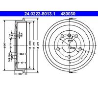 ATE Tamburo freno 24.0222-8013.1 - Assale posteriore per BMW 3