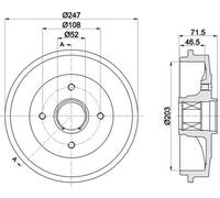 HELLA Tamburo freno per CITROËN PEUGEOT 8DT 355 302-791