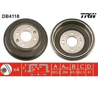 Tamburo freno DB4118 TRW per ROVER MG