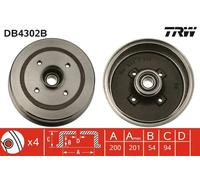 Tamburo freno DB4302B TRW per OPEL CORSA C CORSA C Furgone/hatchback