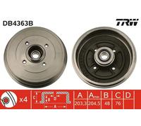 Tamburo freno DB4363B TRW per RENAULT CLIO III Furgone/hatchback CLIO III