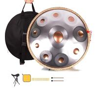 Tamburo Handpan 440hz 9/10/12 Note Re Minore, 22" Handpan Strumento Musicale, Hand Drum Strumento Musicale con Borsa Morbida, Mazze Per, Tripode, Panno Antipolvere(Gold+Silver,9 Notes)