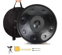 Tamburo Handpan 440hz 9/10/12 Note Re Minore, 22" Handpan Strumento Musicale, Hand Drum Strumento Musicale con Borsa Morbida, Mazze Per, Tripode, Panno Antipolvere(Black,10 Notes)