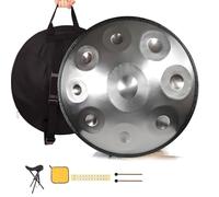 Tamburo Handpan 440hz 9/10/12 Note Re Minore, 22" Handpan Strumento Musicale, Hand Drum Strumento Musicale con Borsa Morbida, Mazze Per, Tripode, Panno Antipolvere(Silver,10 Notes)