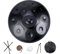 TAMBURO HANDPAN 9/10/12 Note Handpan in acciaio 440hz/432hz Strumento tamburo a mano in acciaio da 22 pollici in re minore Percussione armonica for la guarigione del suono, meditazione personale(Black
