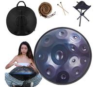 Tamburo Handpan Da 56cm In D Minor 432 Hz/440 Hz Handpan Drum 9/10/12 Note Percussioni Armoniche Hand Pan Per La Produzione Audio Yoga, Con Mazze Handpan(Color:Blue,Size:12 Notes(432HZ))