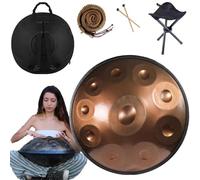 Tamburo Handpan Da 56cm In D Minor 432 Hz/440 Hz Handpan Drum 9/10/12 Note Percussioni Armoniche Hand Pan Per La Produzione Audio Yoga, Con Mazze Handpan(Color:Gold,Size:10 Notes(432HZ))