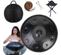Tamburo Handpan Da 56cm In D Minor 432 Hz/440 Hz Handpan Drum 9/10/12 Note Percussioni Armoniche Hand Pan Per La Produzione Audio Yoga, Con Mazze Handpan(Color:Nero,Size:9 Notes(440HZ))