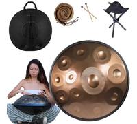Tamburo Handpan Da 56cm In D Minor 432 Hz/440 Hz Handpan Drum 9/10/12 Note Percussioni Armoniche Hand Pan Per La Produzione Audio Yoga, Con Mazze Handpan(Color:Gold,Size:12 Notes(432HZ))
