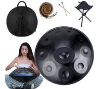 Tamburo Handpan Da 56cm In D Minor 432 Hz/440 Hz Handpan Drum 9/10/12 Note Percussioni Armoniche Hand Pan Per La Produzione Audio Yoga, Con Mazze Handpan(Color:Nero,Size:10 Notes(432HZ))