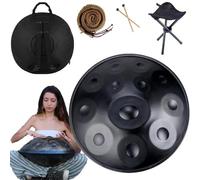 Tamburo Handpan Da 56cm In D Minor 432 Hz/440 Hz Handpan Drum 9/10/12 Note Percussioni Armoniche Hand Pan Per La Produzione Audio Yoga, Con Mazze Handpan(Color:Nero,Size:12 Notes(440HZ))